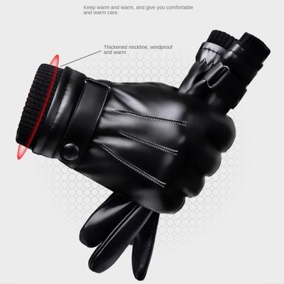 High Quality PU Leather Gloves Solid Color Thickened Warmer Glove Winter Thick Gloves