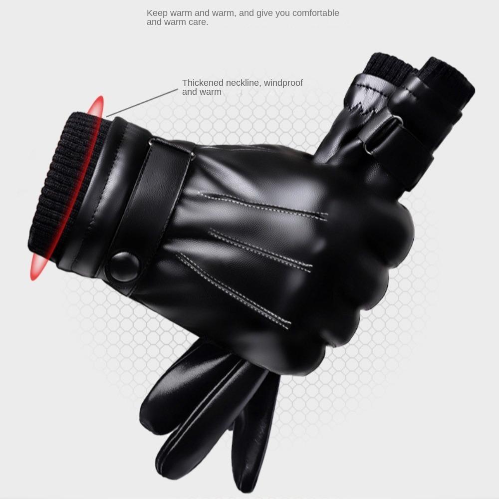 Solid Color Thickened Warmer Glove PU Fashion Waterproof Mittens Minimalism Outdoor Riding Gloves