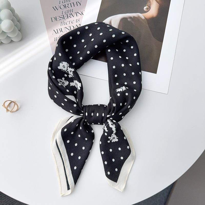 Korean Simple High-end Polka Dot Printing Small Square Scarf Women's Autumn Fashion Versatile Headscarf Multi-purpose Scarf Shawl