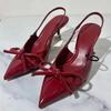 Bow Pointed Toe High Heels Sandals Women Shoes Fashion Slides Sexy Slingback Shoes Elegant Mules Sandals Female