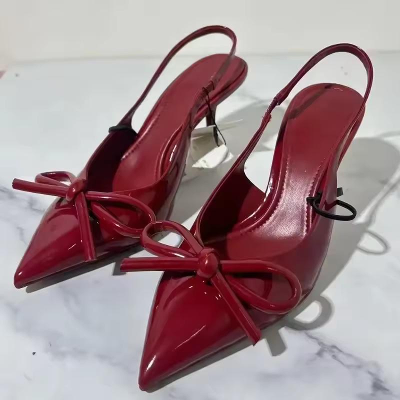 Bow Pointed Toe High Heels Sandals Women Shoes Fashion Slides Sexy Slingback Shoes Elegant Mules Sandals Female