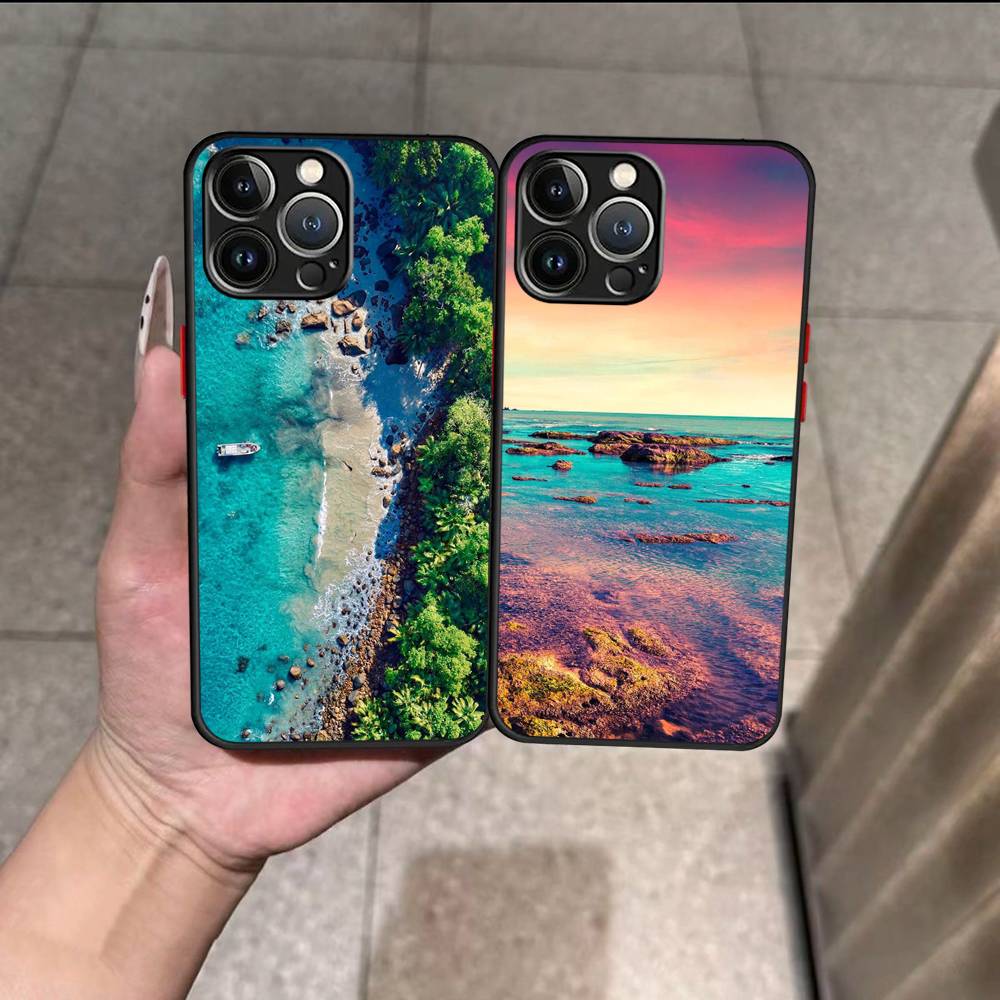 Sea blue Sky beach frosted Shockproof For iPhone 16 15 11 12 13 14 Pro Max X XSMAX Mini Phone Case