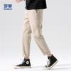 Luomeng Men's Cotton Blend Straight-Leg Casual Cropped Pants