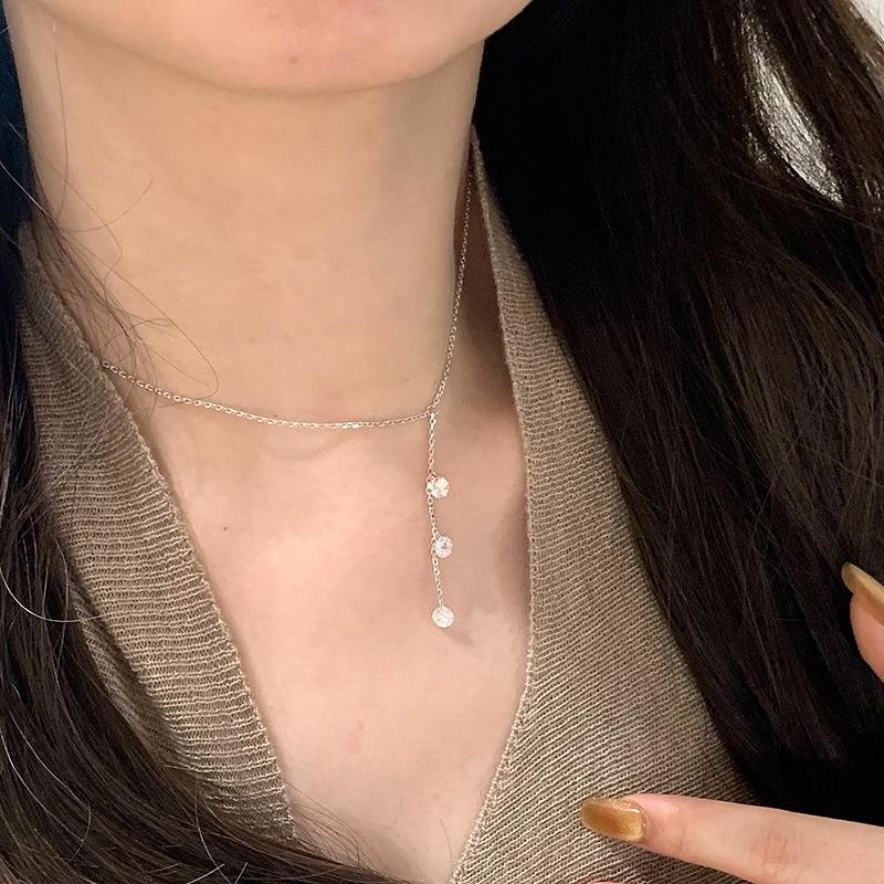 New In Sparkling Exquisite Micro Inlaid Circular Gemstone Tassel Collar Chain Silver 925 Minimalist Chain Necklace Party Jewelry