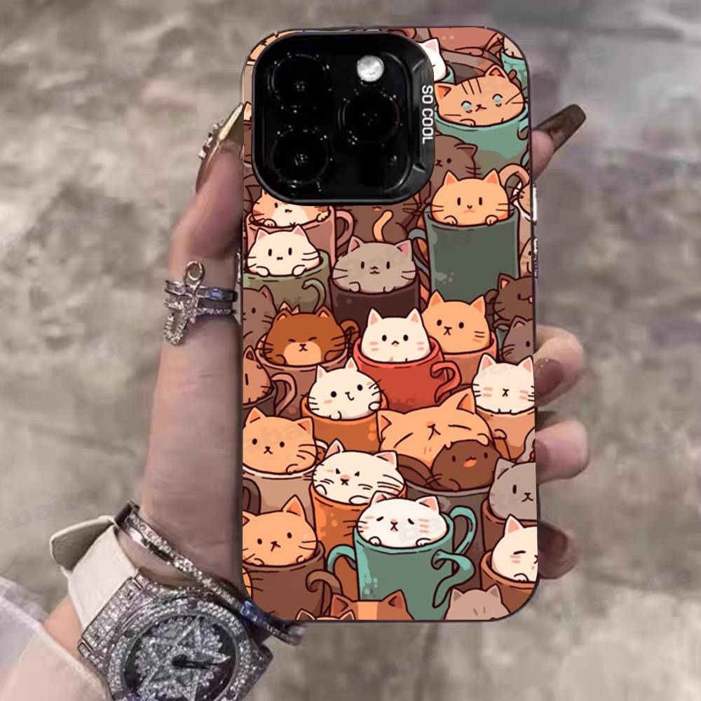 

Мультяшный Милый Фон с Кошками Чехол для Телефона Для IPhone 17 16 15 14 11 12 13 Pro Max Pro Plus Цветной Серебристый Чехол iPhone 15