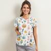 Women's Fashion V-neck Short Sleeve Workwear With Pockets Printed Tops