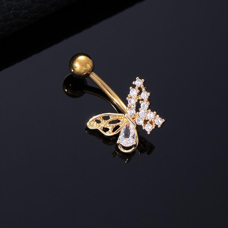 Color Zircon Spiral Piercing Navel Nail Color Butterfly Wind Navel Clip Rabbit Navel Buckle