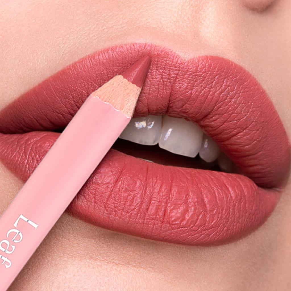 Lápis de Lábios Mat à Prova d'Água Duradouro de Madeira Delineador Natural para Lábios Contorno Labial Rosa Nude Maquilhagem 12 Cores