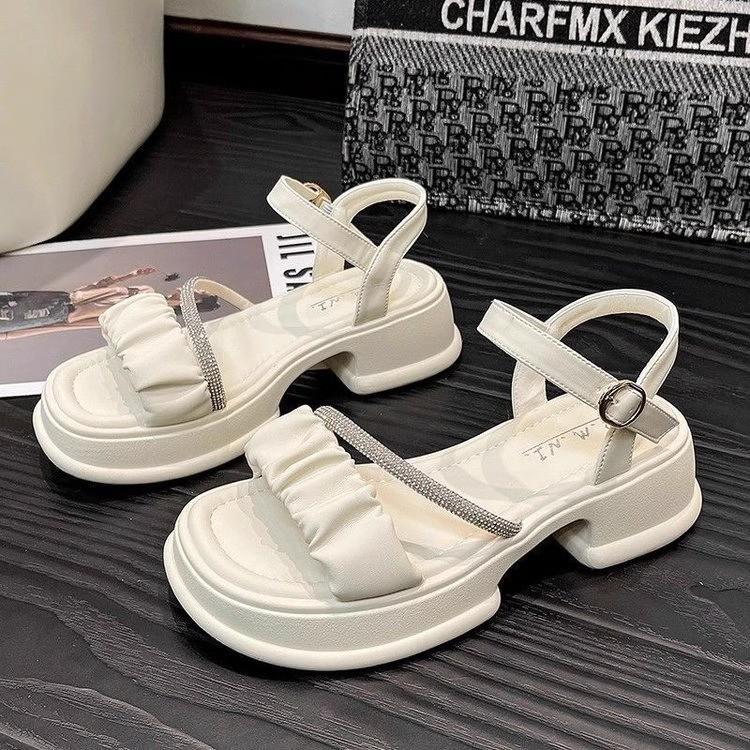 New leather one-word buckle summer sweet fashion thick-soled muffin bottom non-slip and thin versatile women's sandals