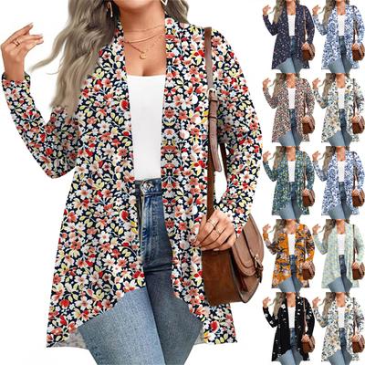 Dame Efterårs- og Vintermode Afslappet Print Langærmet Mellemlang Cardigan Jakke