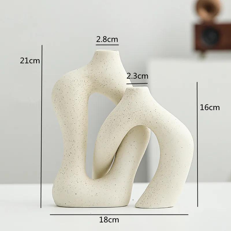 2-piece Set of Ceramic Vases, Hollowed Out Twisted Art Vases, Living Room Flower Arrangement, Room Aesthetic Decoration