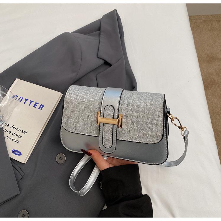 

Однотонный женский модный стиль новая тенденция поясная декорация большая вместимость мессенджер портативная маленькая квадратная сумка серебряный