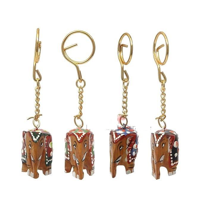 Paradise Unisex Carved Wooden Multicolour Key Ring - Set of 5