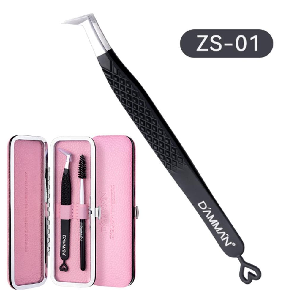 Large Flat Clamp Head Eyelash Tweezer Fiber Tip with Box Eyelash Extensions Tweezers Anti-slip Grid Makeup Tools Lash Tweezers