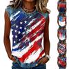 Sleeveless Pullover Tank Top for Women Casual Round Neck Summer Blouse American Flag Pattern Printed Shirt