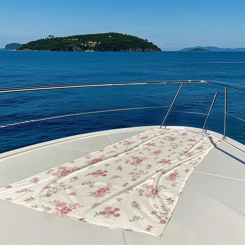 Cream Pink Flowers Quick Drying Bath Towel Microfiber Beach Towel - Light Weight Swimming Camping  Yoga Beach Out