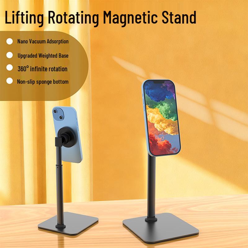 Retractable Magnetic Metal Desktop Stand for Phones/Tablets - Universal, Strong Suction, Multi-functional Mount for Live Streaming