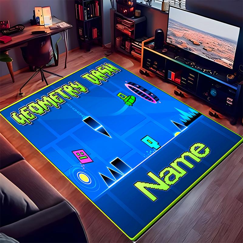 Tappeto Personalizzato Geometry Dash Area Tappeto - Morbido, Lavabile Antiscivolo Tappetino da Interno, Tappeto Decorativo per Soggiorno, Casa e Ufficio