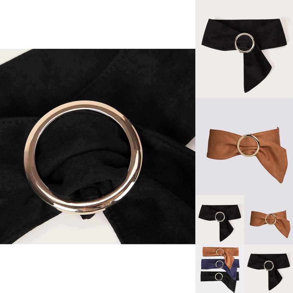Womens Belt With Round Buckle Faux Suede Wide Waist Belt For Casual Wear