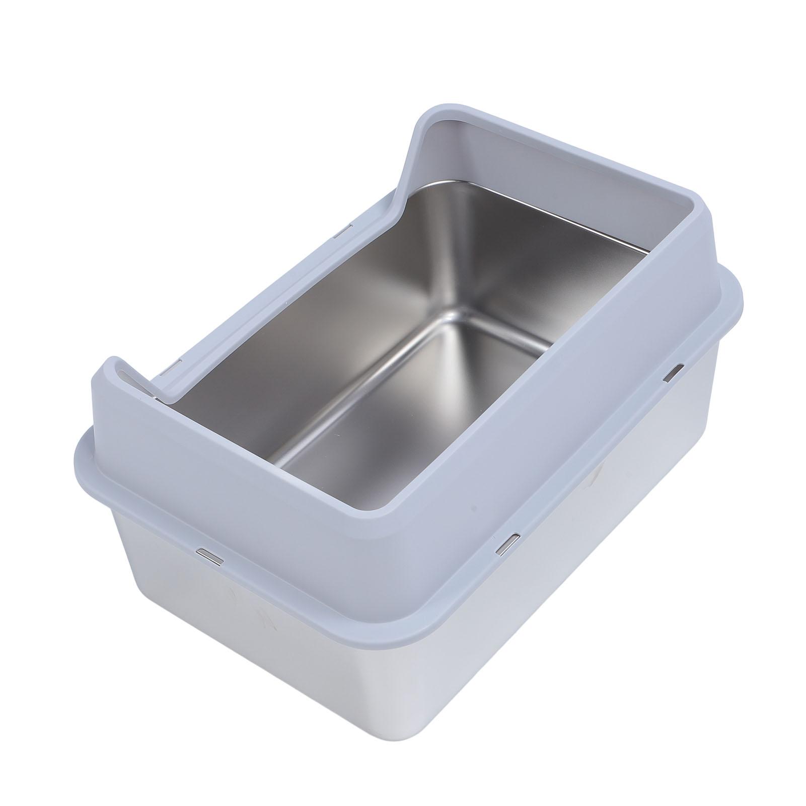 

Stainless Steel Cat Litter Box Anti Splashing Top Entry Large High Sided Kitty Litter Pan with Scoop for Big Cat