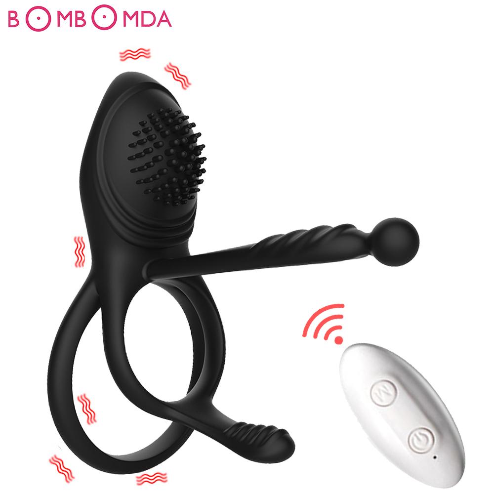 Vibrating Penis Cock Ring Delay Ejaculation Silicone Anal Vaginal G Spot Clit Stimulator Vibrator Adult Sex Toys For Men Couple