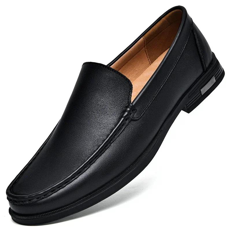 Genuine Leather Men Loafers Slip on Business Casual Leather Shoes Classic Soft Moccasins Breathable Men Flats Soft Driving Shoes