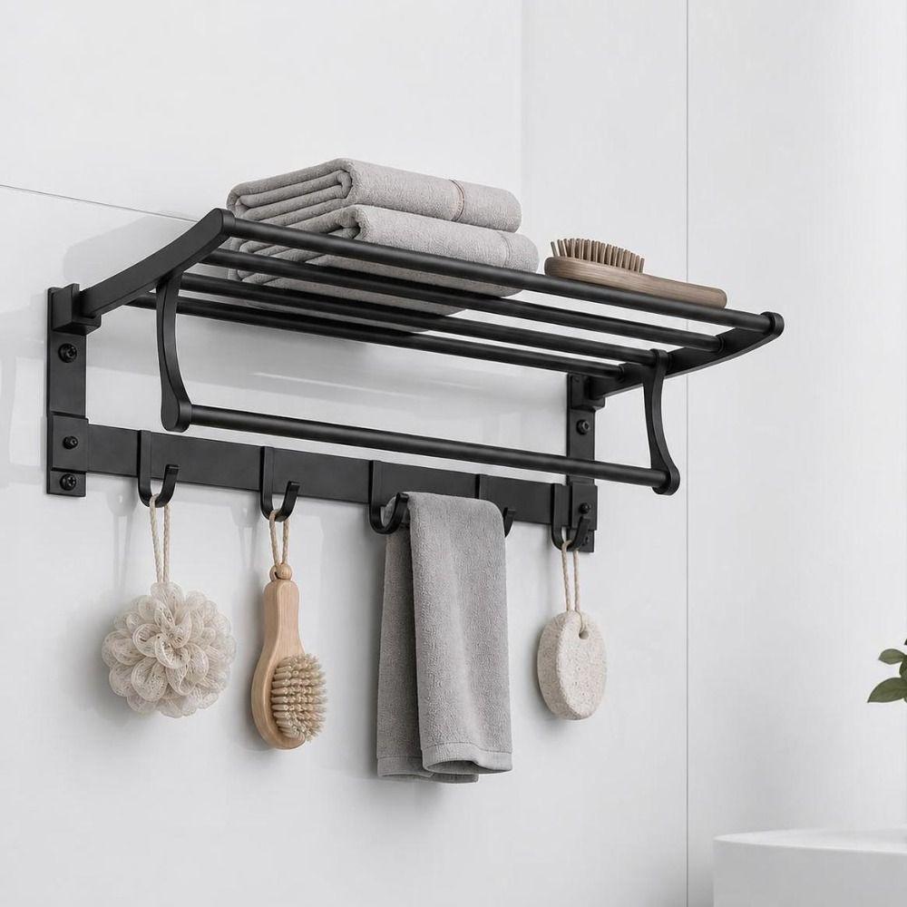 Aluminum Alloy Wall Mount Towel Holder Matte Black Towel Storage Rack  for Home Use