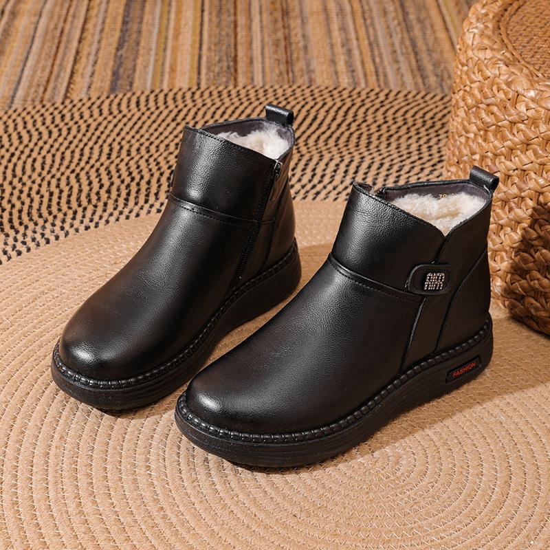 New 2024 Women Boots Women Genuine Leather Warm Wool Winter Boots Wedge Shoes Soft Bottom Anti Slip Woman Ankle Boots