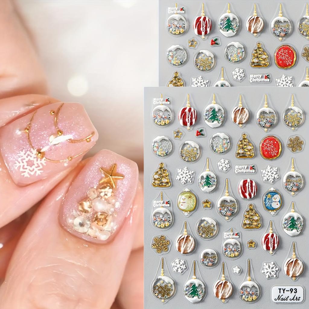 5D Embossed Nail Sticker Christmas Tree Snowflake Xmas Nail Art Decoration Slider Manicure Decoration Christmas Nail Supplies