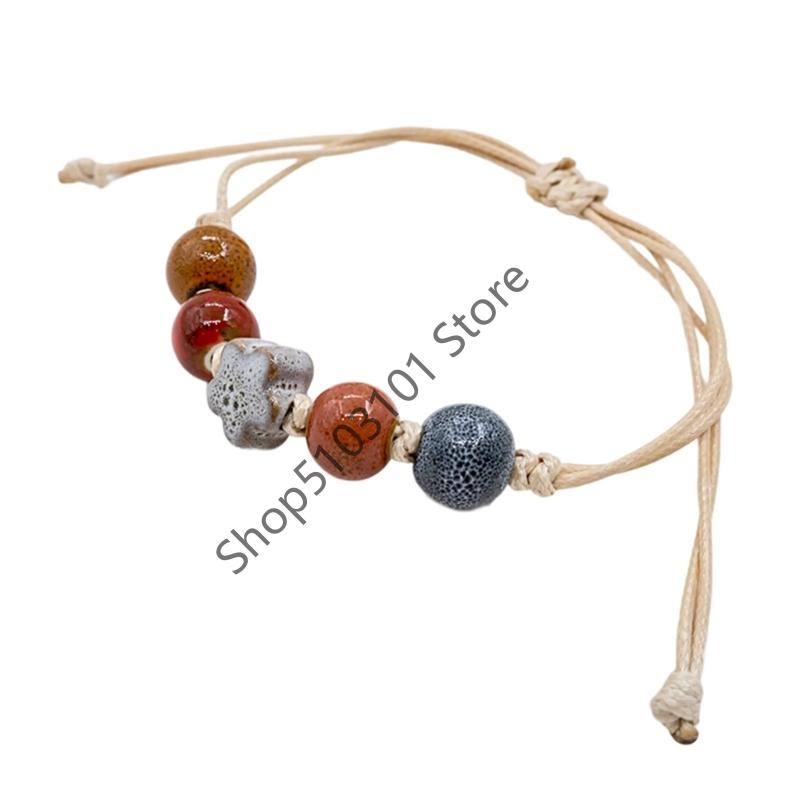 Big Eye Cat Bracelets for Women Men Sweet Cool Heart Ceramic Beaded Bracelet Adjustable Braided Rope Aesthetic Party Jewelry