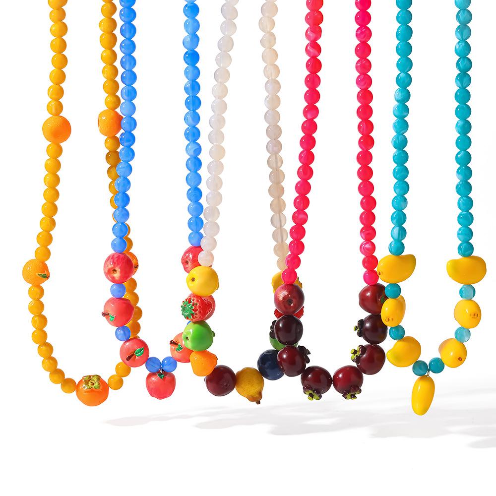 Popular summer vacation style colorful fruit acrylic handmade beaded necklace women do not fade jewelry