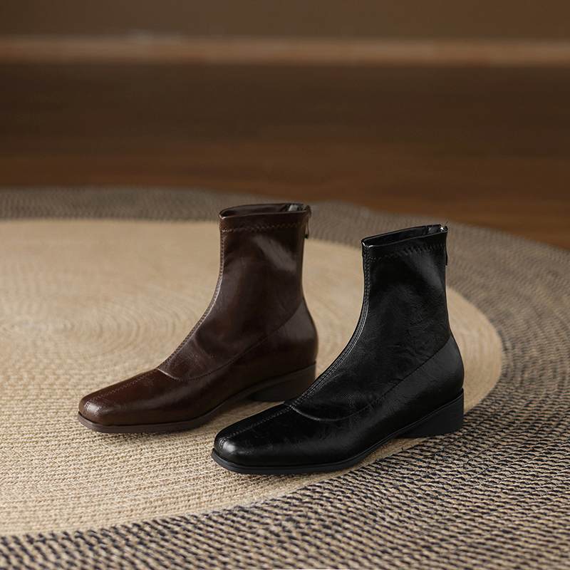 Krazing Pot Microfiber Winter Square Toe Modern Size 33 Boots Size 43 Metal Rivets Med Heels Zipper Women Ankle Boots