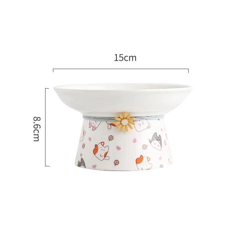 Ceramic Anti-Spill Cat and Dog Bowl with Slanted High-Footed Design