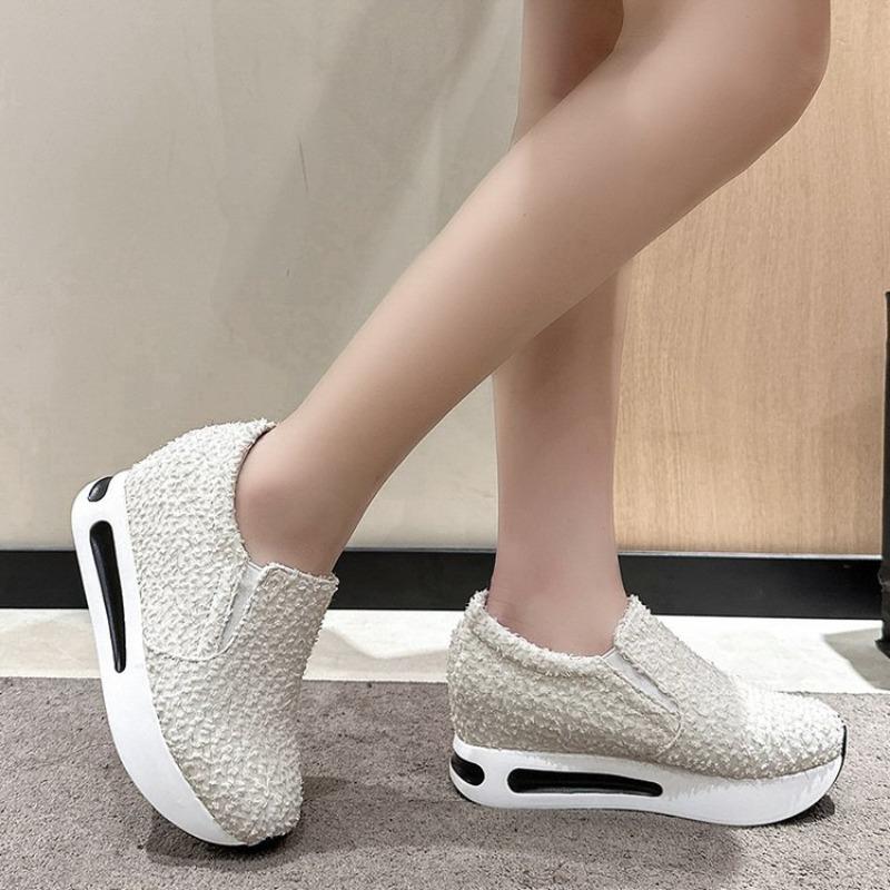 Women's Thick-sole Round-headed Students Increase Plateau Women's Shoes Casual Running Breathable Sneakers Shallow Single Shoes