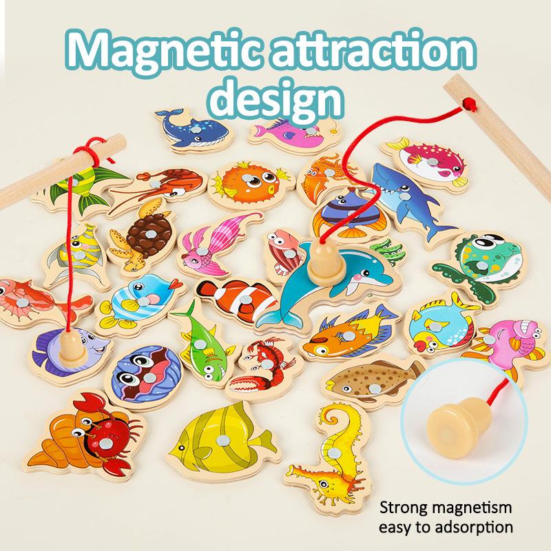 1 Set Montessori Marine Cognition Hand Eye Coordination Wooden Magnetic Fishing Toy Kids Early Educational Toys Birthday Gifts