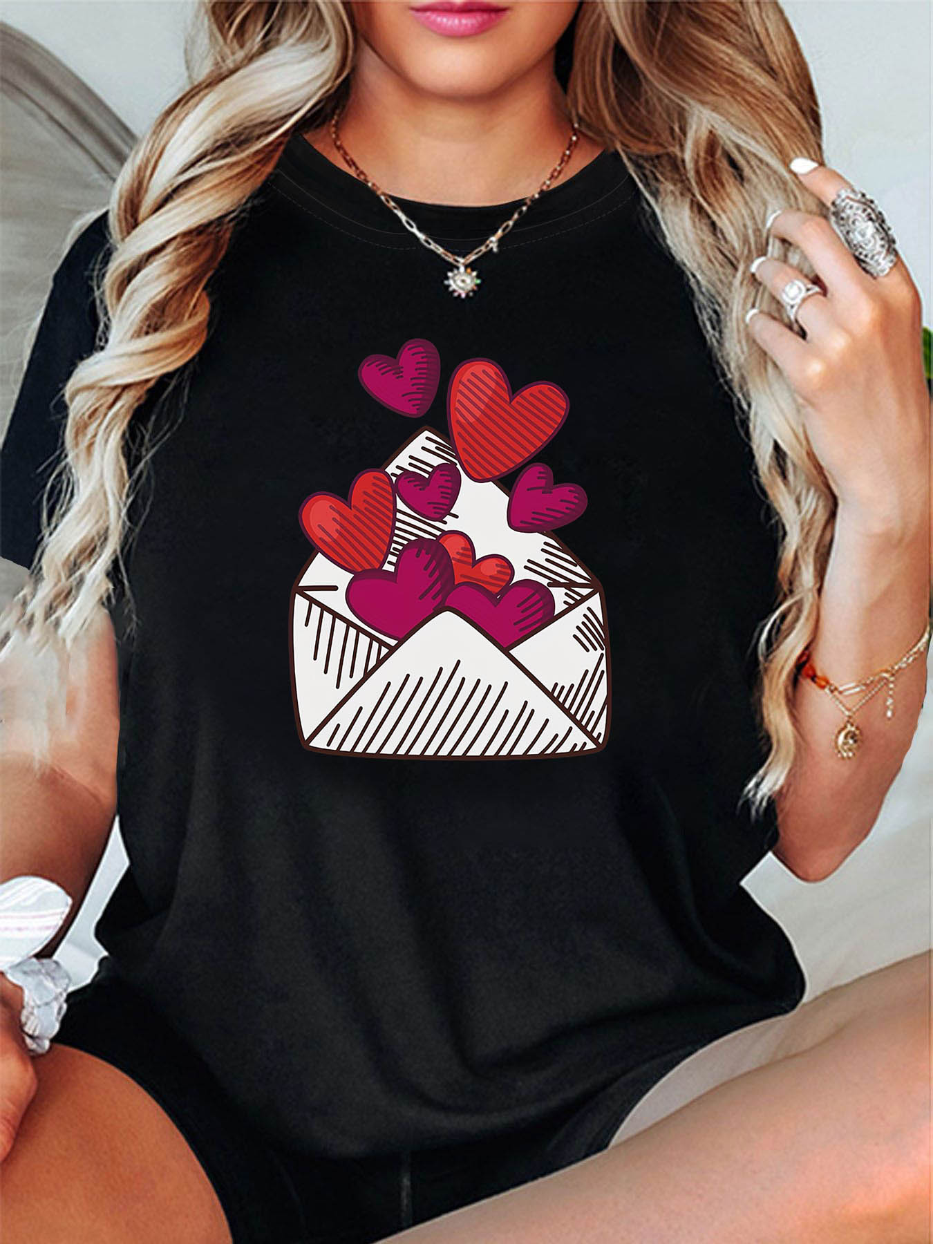 Womens Valentines Day Love Letter TShirt Cute Heart Cupcake Graphic Print with Red Hearts Cupcake Design Harajuku Casual S