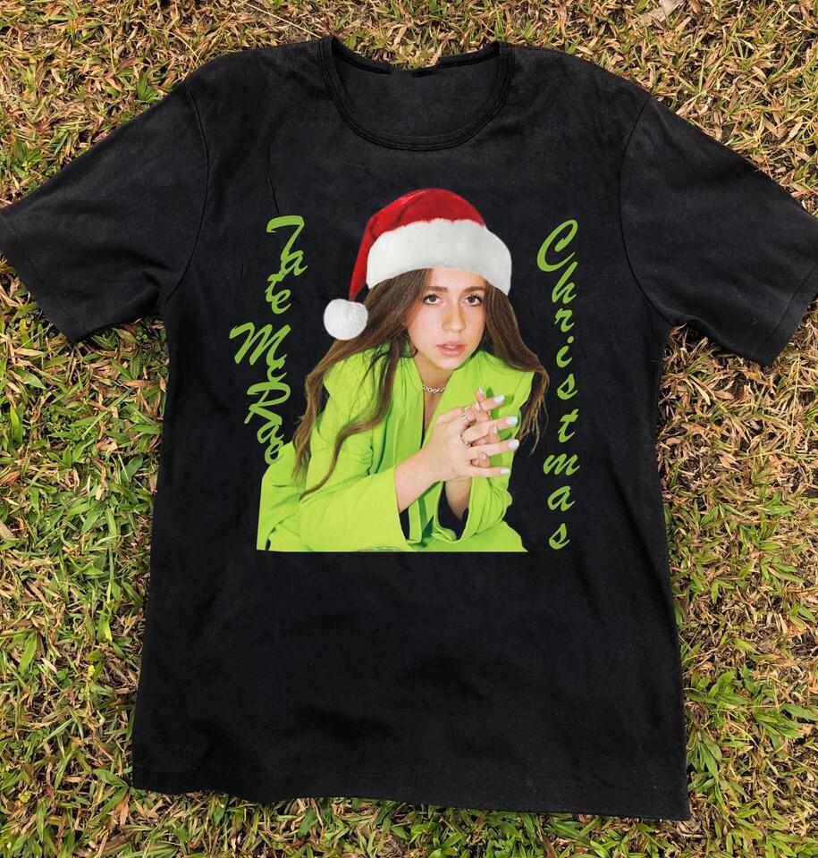 Tate McRae Merry Christmas Schwarzes T-Shirt Baumwolle Volle Größe