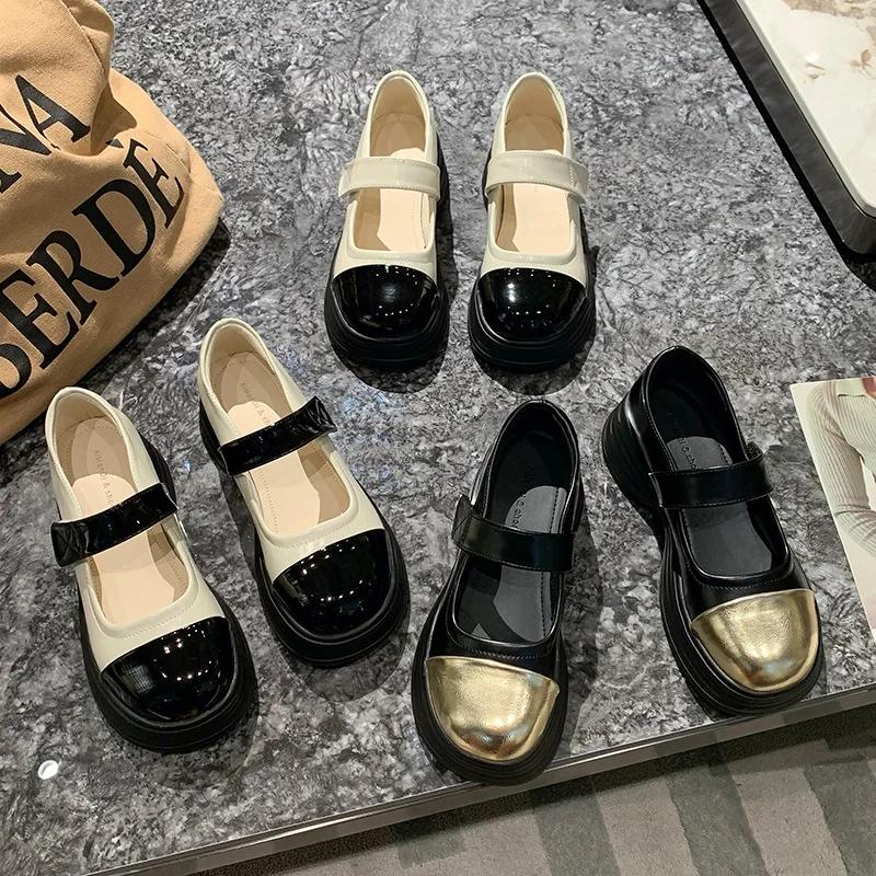 Fashion Mary Janse Leather Shoes for Women 2024 Spring Autumn New Designer Chunky Heel Casual Shoes Female Increase Pumps Ladies