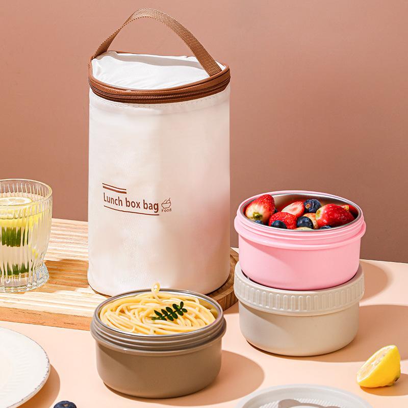 Stainless Steel Insulated Lunch Box, Round Lunch Box, Insulation Bag, Lunch Box, Portable Lunch Box for Students, Soup Bowl