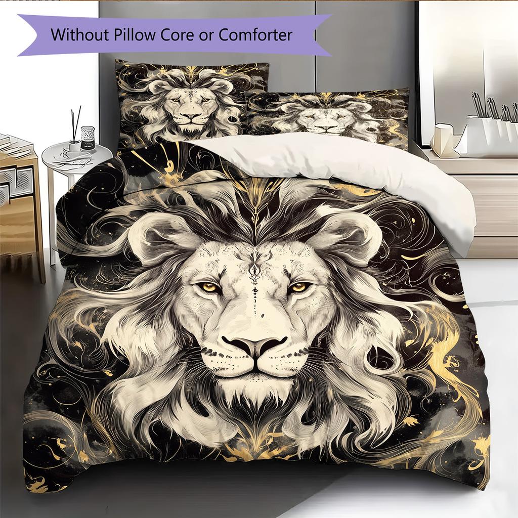 Black and White Lion Pattern Bedding Quilt Set  Home Decoration  Gift (1 * duvet cover + 2 * pillowcase  without core)