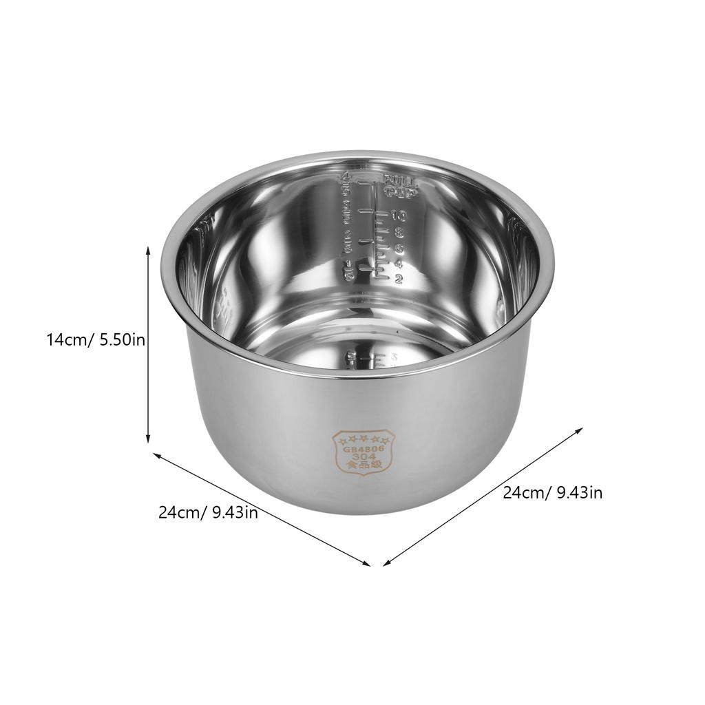 304 Stainless Steel Electric Rice Cooker Inner Pot Thickened Non Stick Universal Replacement Accessory with Scale for