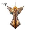 Tree Hanging Charms for Teachers Stained Glass Style Angel Ornament, 2D Acrylic Christmas Holiday Reunion Party Favors Decoration with Gold