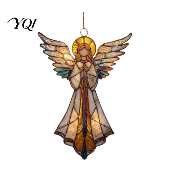 Tree Hanging Charms for Teachers Stained Glass Style Angel Ornament, 2D Acrylic Christmas Holiday Reunion Party Favors Decoration with Gold