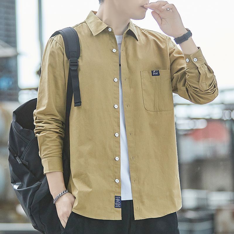 Pure Cotton Men's Long-sleeved Shirt Spring Autumn New Tops Versatile Men's Washed Fabric Thickened Shirts