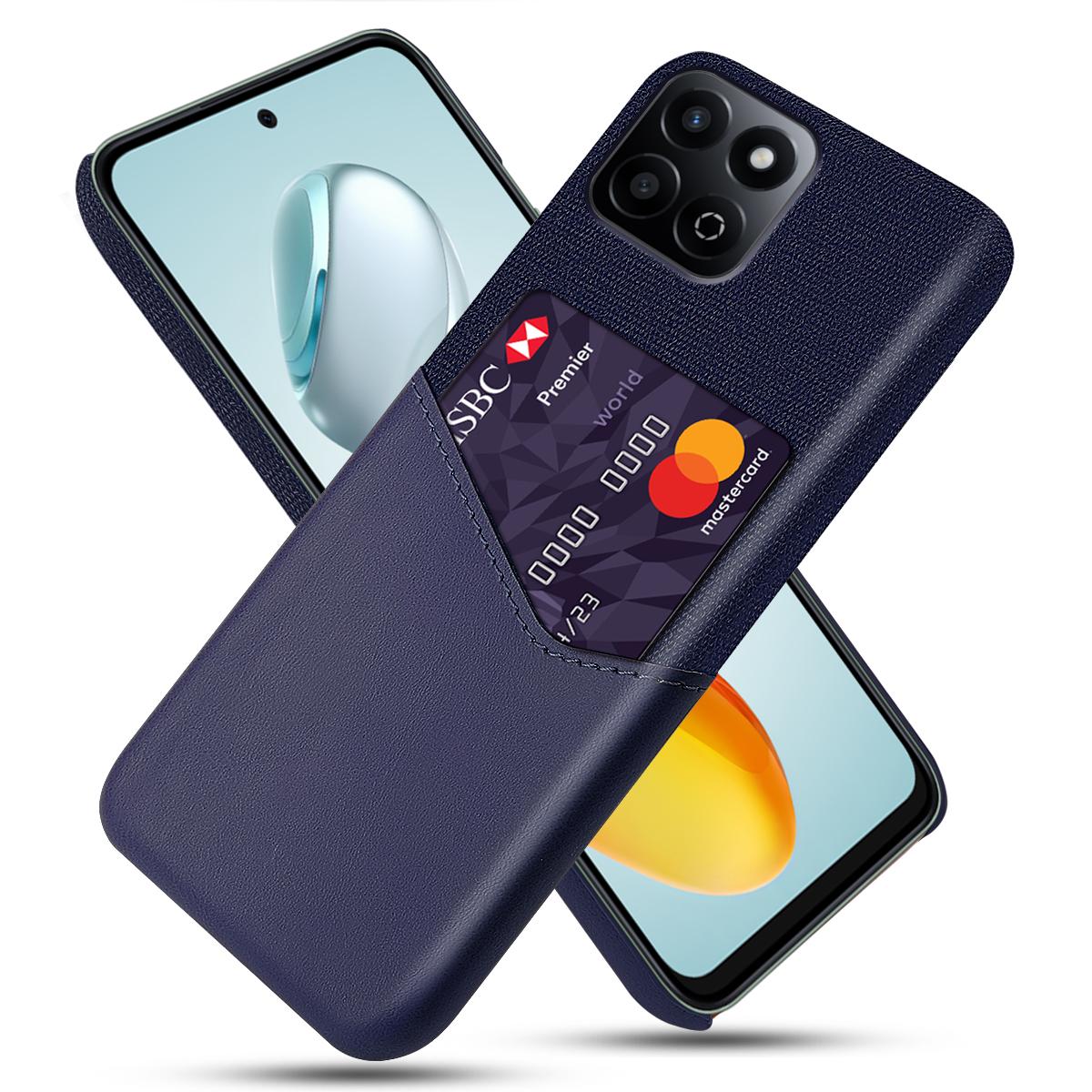 

For Honor Play 60 Plus 5G Case Cloth Texture PU Leather Hard PC Card Slot Phone Cover Blue