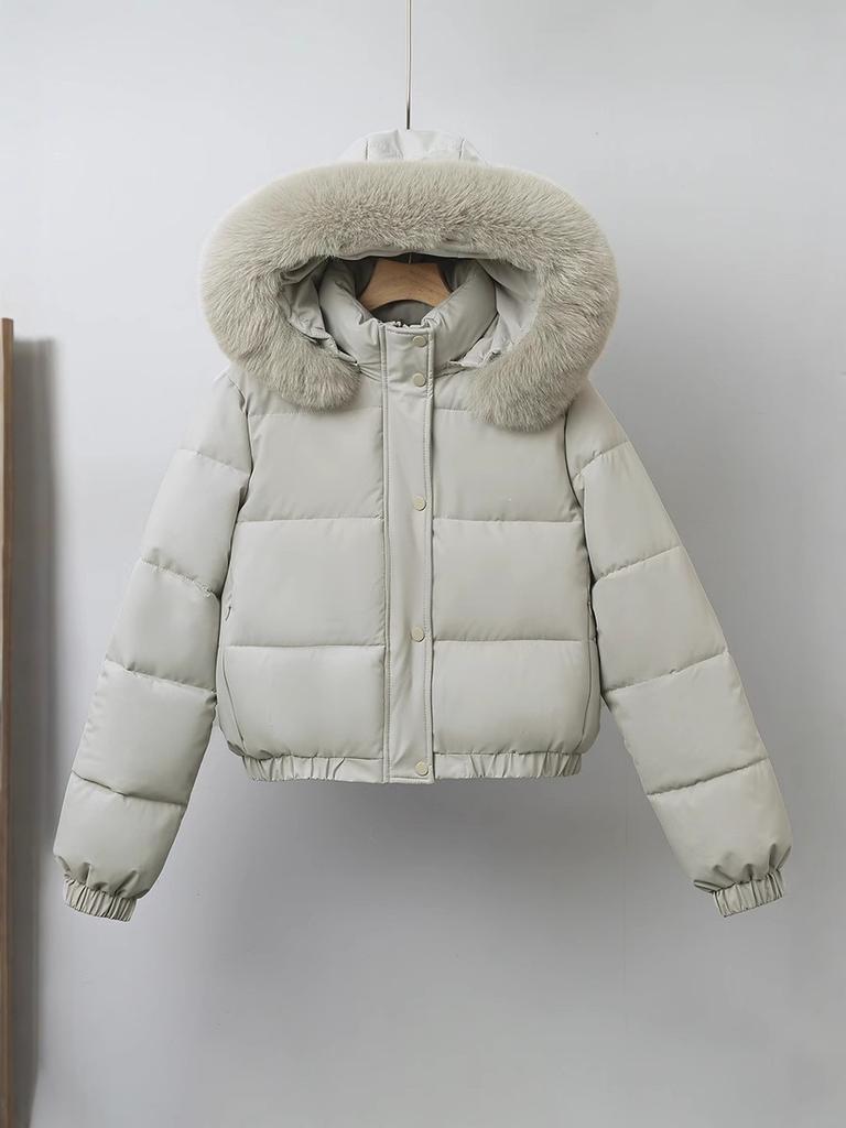 Europe, America and the United States winter new women's fashion short down cotton-padded jacket hooded big fur collar student cotton-padded jacket