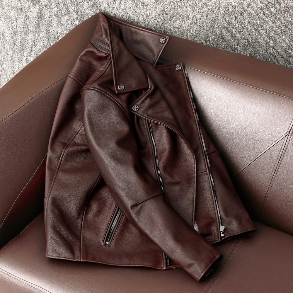 American Retro Genuine Leather Biker Jacket for Men Heavy Duty Racing Motorcycle Coat Thick Cowhide