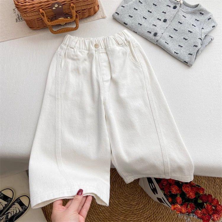 

2025 New Girls White Jeans: Korean Style Loose Wide-Leg Children s Straight-Leg Pants for Spring & Autumn 90 (Height 80-90cm)