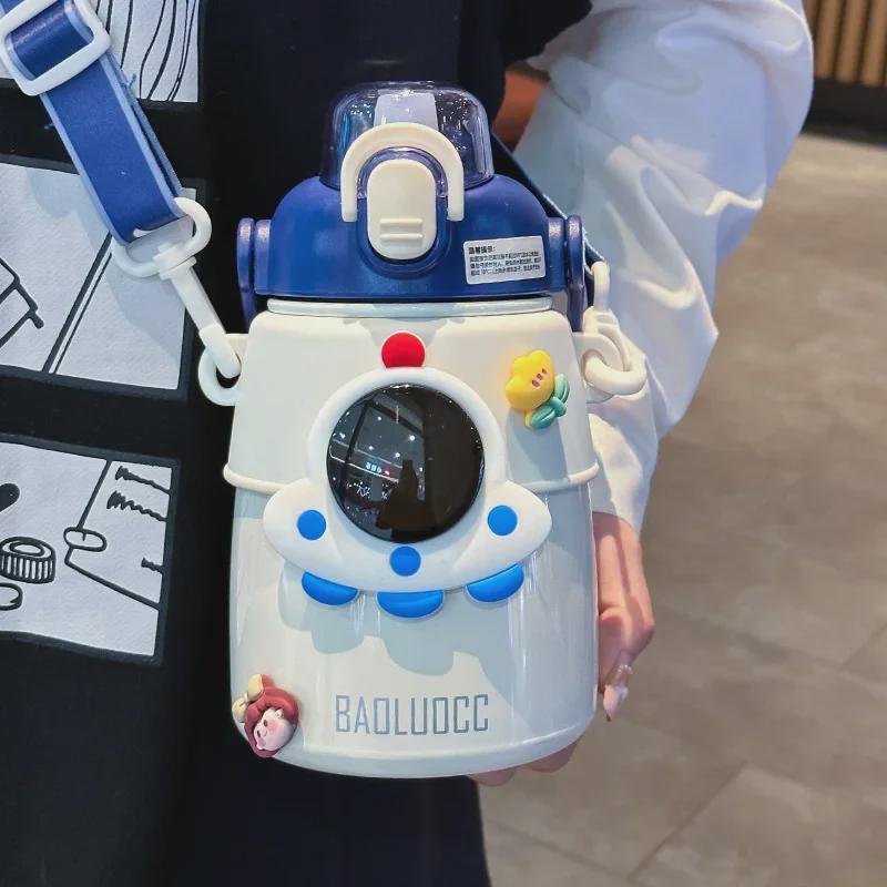 Dětská termoska s brčkem z nerezové oceli 316 - Velký objem, vhodná do přírody, stylový design