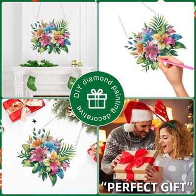 4 stuks Bloemen Dieren DIY 2D Platte Diamant Schilderen Kits Hangende Diamant Kunst Kits Diamant Kunst Hanger voor Huisdecoratie en Cadeau